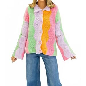 NEW SOUTHERN GRACE day dreamer blanket cardigan in rainbow
